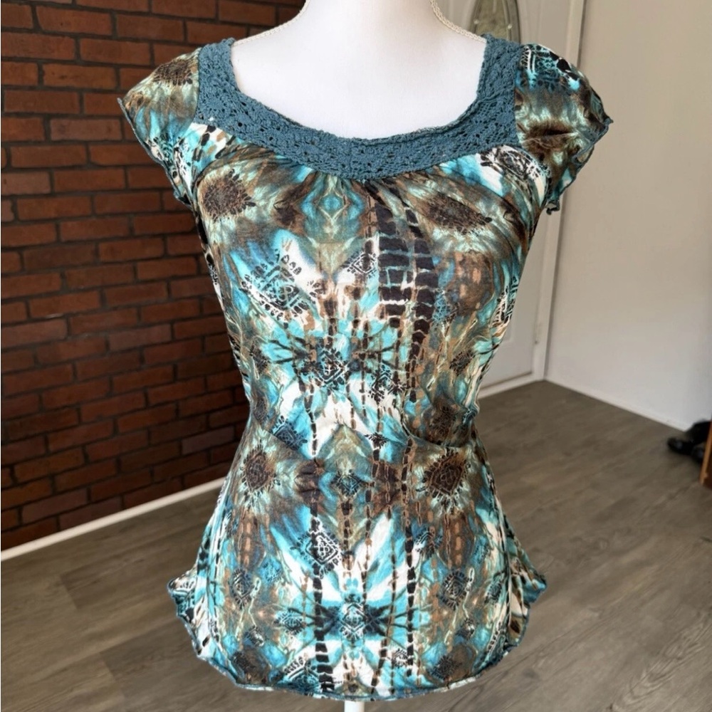Y2K Self Esteem Tie Dye Blouse Earthy‎ Mermaid Boho Size XS